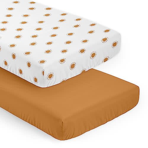 Sweet Jojo Designs Rainbow Vintage Boho Sun Boy Girl Gender Neutral Unisex Baby Fitted Crib Sheet Set Infant Newborn Nursery Toddler Bed Room Standard Mattress 2p Orange Bohemian Sunshine Minimalist