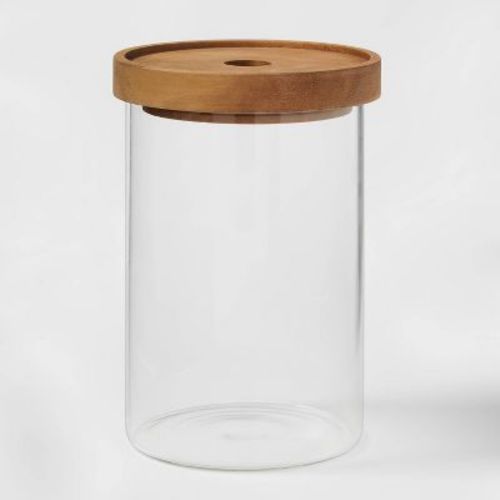 Medium Glass Storage Canister With Wood Lid - Threshold™: Clear Glass Jar With Lid, 48oz, Bpa-free, Hand Wash