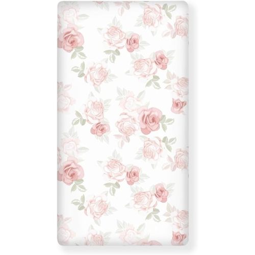 Pink Roses Fitted Crib Sheet for Boys Girls Beautiful Flower Leaves Baby Sheet for Standard Crib and Toddler Beauty Floral Nursery Bed Mattress Sheets 28"x52"