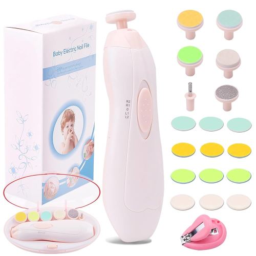 Baby Nail Trimmer Electric Nail File Baby Nail Clippers, 20 in 1 Safe Nail Filer Grinder Kit for Newborn Infant Toddler Kids or Adults Toes Fingernails Care Trim Polish, Led Light and Grinding Heads