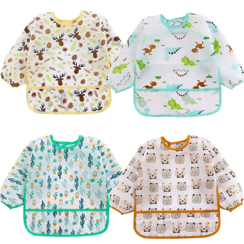 HaimoBurg 4 Pcs Long Sleeved Baby Infant Toddler Bibs Sleeved Bibs 8 - 36 Months