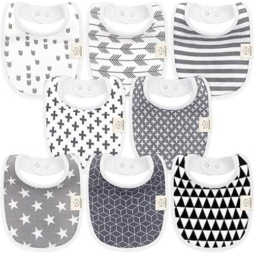 8-Pack Organic Baby Bibs for Girls & Boys - Teething Baby Bibs for Boy, Girl - Newborn Bibs for Baby Girl, Boy