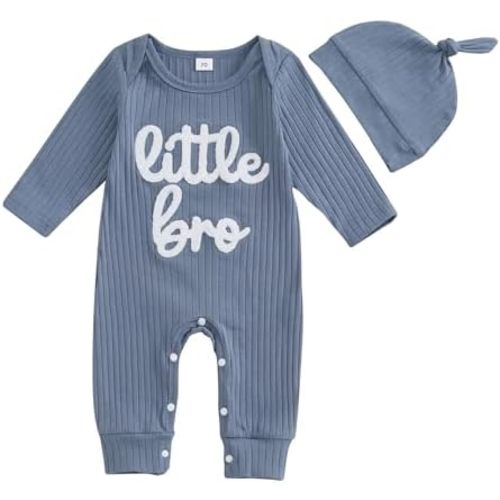 pengnight Newborn Baby Boys Girls Romper Long Sleeve Lil Bro Letter Print Solid Color Bodysuit Jumpsuit