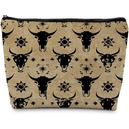 Western Makeup Bags, Vintage Western Bull Skull Cosmetic Bag Toiletry Bag, Cow Makeup Bag, Western Stuff, Western Gifts for Women, Cowgirl Gifts, Western Makeup Pouch