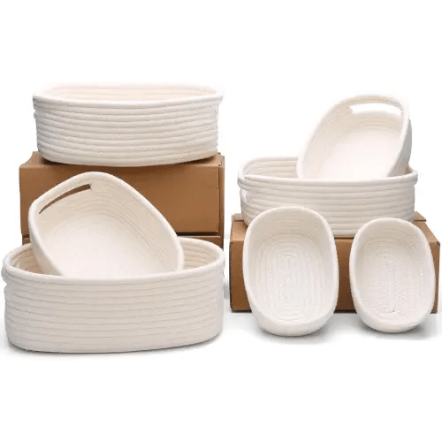 7 Piece Cotton Rope Woven Basket Set - Woven Storage Basket Pets Toy Cotton Rope Basket for Organizing, Small Basket for Montessori, Dog Cat Toy Box, Baby Nursery (Off White)