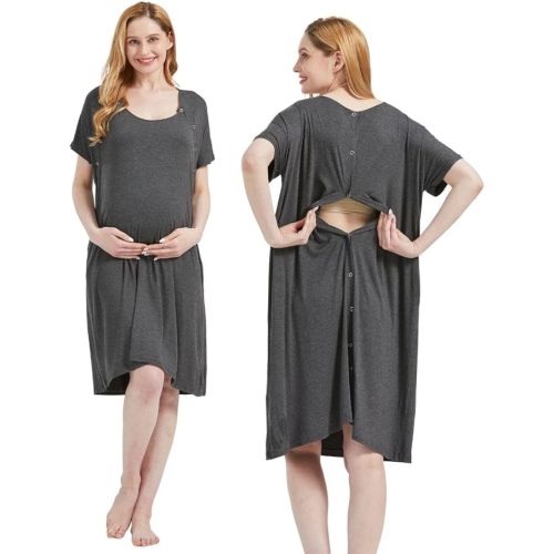 Mama & Wish Labor and Delivery Gown 3 in 1 Labor, Delivery and Nursing Gown for Hospital Made with Ultra-Soft Fabric