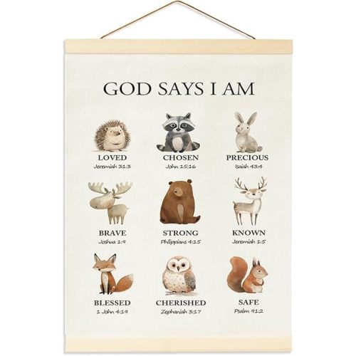 Woodland Christian Hanging Banner, Meaningful Christian Gift, Faith Based Scripture Door Hanger Decor, Inspirational Bible Verse Wall Art for Nursery, Prayer Space, Bedroom, Daily Spiritual Reminder