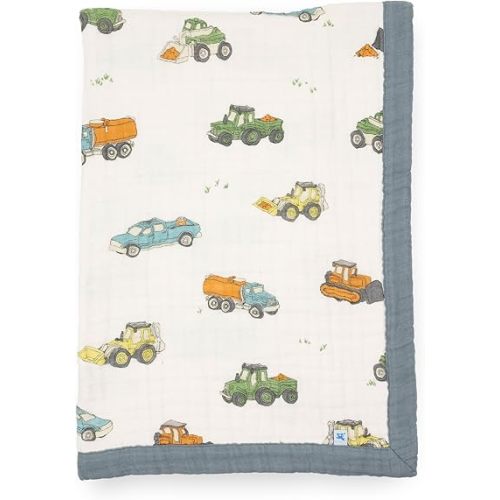 Little Unicorn Newborn Receiving Quilt | Ultra- Soft, Multi-Layered Muslin Fabric | Gift for Newborns & on-The-go (Work Trucks)