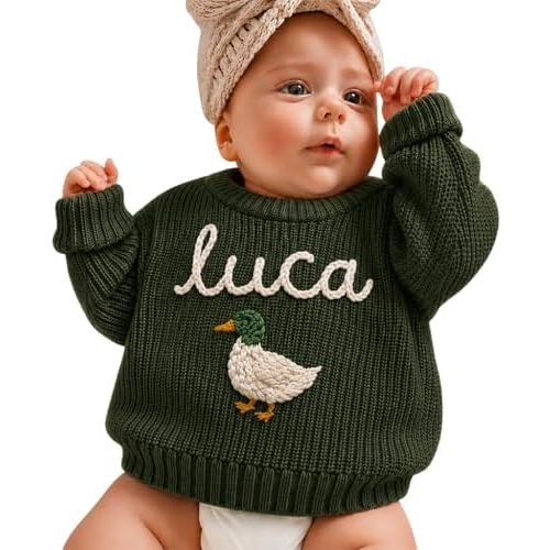 Personalized Baby Sweater with Name Custom Sweater for Newborn Boy Girl Hand-Embroidered Gift for Baby Shower Birthday Xmas