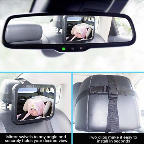 Shynerk Baby Car Mirror, Safety Car Seat Mirror for Rear Facing Infant with Wide Crystal Clear View, Shatterproof, Fully Assembled, Crash Tested and Certified