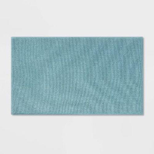 20"x34" Fine Chenille Memory Foam Bath Rug Aqua - Threshold™: Machine Washable, Knitted, Medium Pile, Oeko-tex Certified