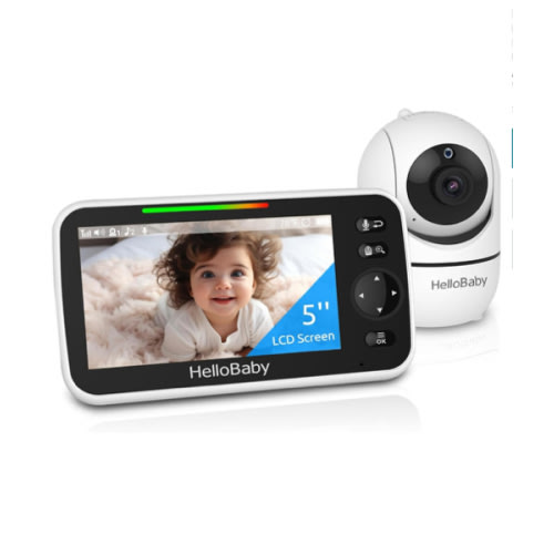 HelloBaby No WiFi Baby Monitor 5" Screen 30-Hour Battery Pan-Tilt-Zoom Video Upgrade with Camera and Audio, Night Vision, VOX, 2-Way Talk, 8 Lullabies and 1000ft Range, HB6550