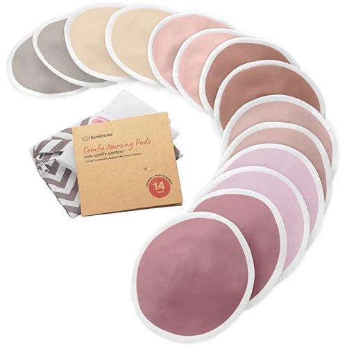 Organic Bamboo Viscose Nursing Pads - 14 Washable Breastfeeding Pads, Wash Bag, Reusable Breast Pads for Breastfeeding, Nipple Pads for Breastfeeding, Breastfeeding Essentials (Plum, L 4.8")