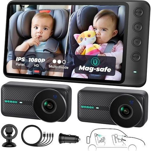 NO.1 Magnetic Baby Car Camera, 5'' 1080P IPS Magnetic Mount Monitor, Auto Night Vision, 360° Rotation Car Camera for Baby with Zoom & Mirror Mode, USB-Powered Baby Monitor for Rear Facing