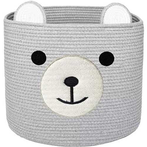 Bear Laundry Baskets Laundry Hamper Storage Baskets with Handles,Decorative Basket for Living room,Woven Storage Basket for Toys Bin Pillows Blankets Clothes (Grey - Version 2)