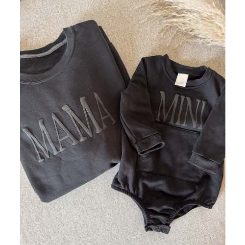 Personalized Mommy and Me Matching Puff Vinyl Apparel / Crewneck, Bubble Romper, Mama, Mini, Custom, Neutral, Sleeve Customization