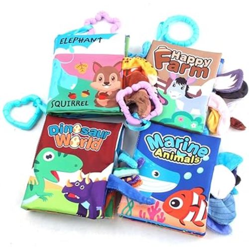 Baby Books 0-6 Months - Infant Tummy Time Toys High Contrast Sensory Baby Toys 6 to 12 Months Touch Feel toy Stocking Stuffers for Boys Girls 0-3 Months toys Early Learning Stroller Toy 4 packs