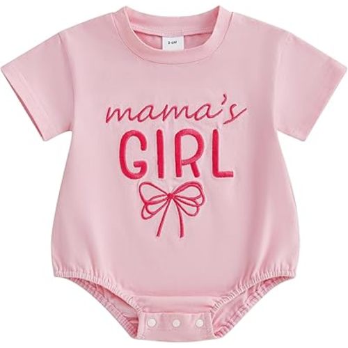 Newborn Baby Girl Romper Summer Clothes Bow Letter Embroidery Short Sleeve Bubble Romper Bodysuit T Shirt
