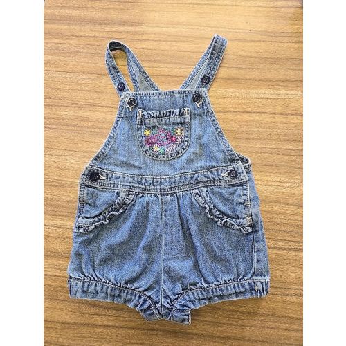 OSHKOSH Baby Girls Denim Floral Embroidered Overall Romper Bubble 24 months