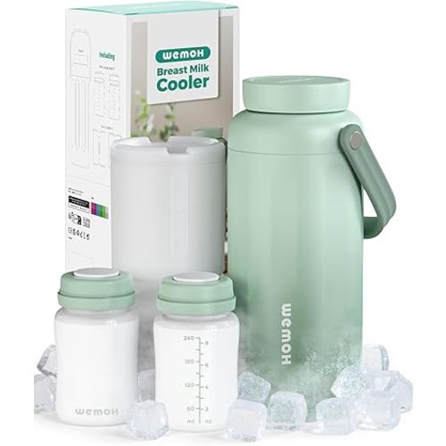 Breast Milk Cooler Bottle-24H Double-Layer Cooling, TSA Approved, 2 Leakproof Bottles & Ice Packs, (Non-Toxic BPA) for Travel, Work, Night Pumping, Gift for New Moms (Green)