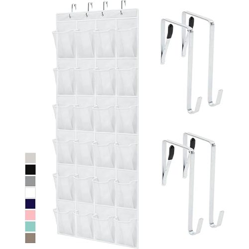 Gorilla Grip Over the Door Shoe Organizer, 24 Large Breathable Mesh Pockets, Space Saving Hanging Storage Holder, Closet Rack Hanger Holds Up to 40 lbs, Hangs on Closets for Shoes, Accessories, White