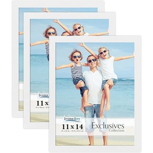 Icona Bay 11x14 Picture Frames (White, 3 Pack), Sturdy Wood Composite Photo Frames 11 x 14, Sleek Design, Table Top or Wall Mount, Exclusives Collection