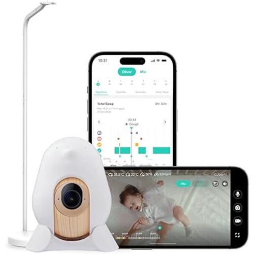 CuboAi 2025 New Model Smart Baby Monitor 3: Sleep Safety Alerts for Covered Face Rollover, 2.5K QHD Night Vision WiFi Camera, 2-Way Audio, Humidity Sensor, Lullabies. App Control (Floor Stand Set)