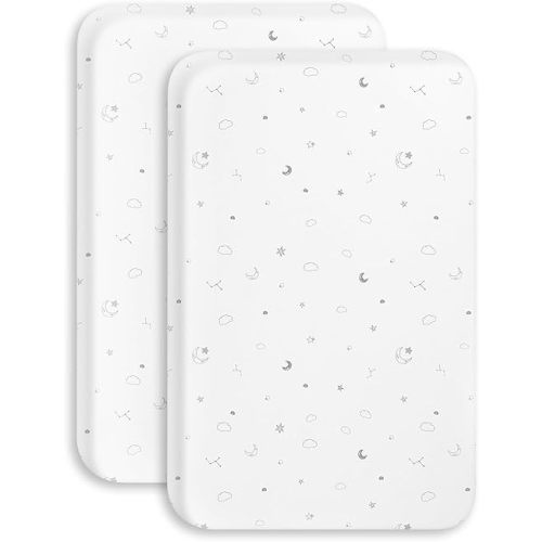 Papablic Bassinet Sheets 2 Pack, 33” x 21.6” Baby Bassinet Sheets, 100% Cotton Bedside Bassinet Sheets, Soft Breathable Bassinet Mattress Sheets, Grey