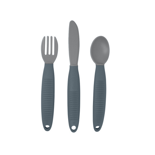 Busy Baby Silicone, BPA-Free Utensils for Babies and Toddlers, Fork, Spoon and Knife Set, Pewter