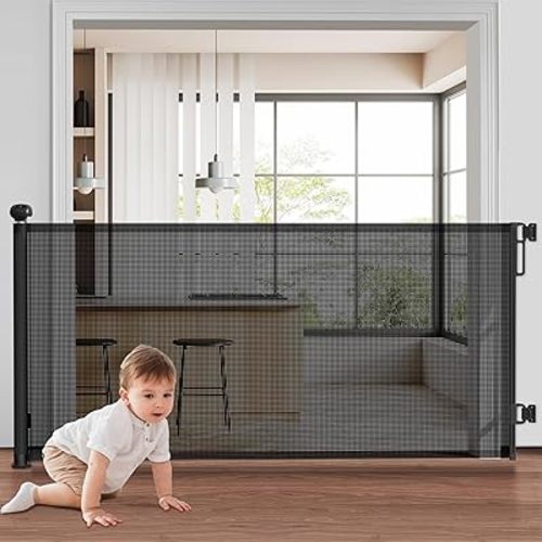Retractable Baby Gates, 71" Wide Dog Gate, Mesh Pet Gate for Stairs, Door, Corridors, Bedrooms and Various Other Scenarios for Indoor or Outdoor