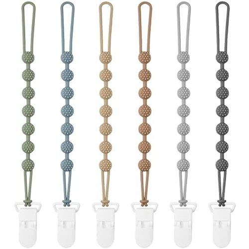 6 Pack Silicone Pacifier Clip with One-Piece Design for Baby Boys and Girls, BPA Free Soft Flexible Binky Clips with Texture for Baby Essentials