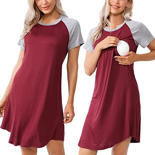 Women Sleepshirts 3 in 1 Labor/Maternity/Nursing Nightgown Short Sleeve Breastfeeding Sleep Dress XS-3XL