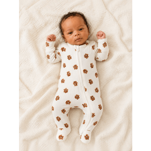 Teddy Bear | Organic Cotton Pointelle Baby Clothes Zipper Footie – SpearmintLOVE