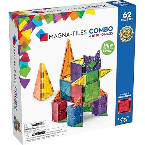 MAGNA-TILES Combo 62-Piece Magnetic Construction Set, The Original Magnetic Building Brand
