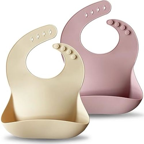 Moonkie Silicone Baby Bibs Set Of 2 | BPA Free Waterproof | Soft Flexible Silicone Bibs for Babies & Toddlers(Pale Mauve/Shifting Sand)