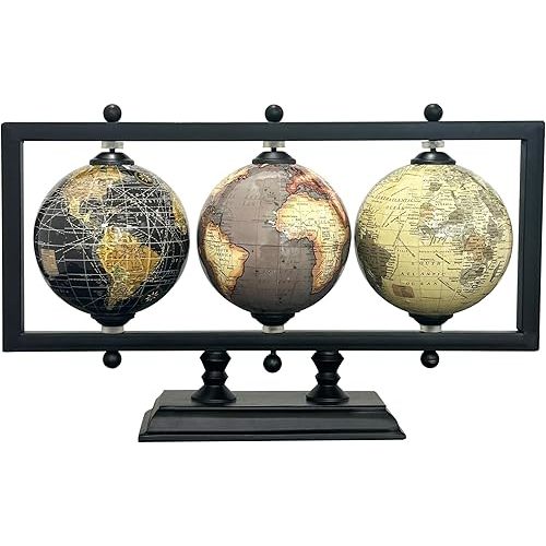 Set of 3 4'' Earth Globe for Desk Elegant Office Decor World Globe Sturdy Metal Stand (NOT PLASTIC!) - Rotating Desktop Globe For Geographic Home Table Gift for Adult Decorative Book Shelf