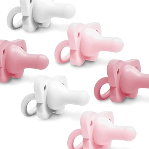 Dr. Brown's HappyPaci 100% Silicone Baby Pacifier, Contoured One-Piece Design, Pink, White, Light Pink, 0-6m, BPA-Free, 6 Pack