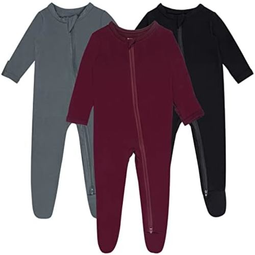 Baby Boy Footed Pajamas with Mittens,Rayon Made from Bamboo Sleepers, 2 Way Zipper Long Sleeve Pjs