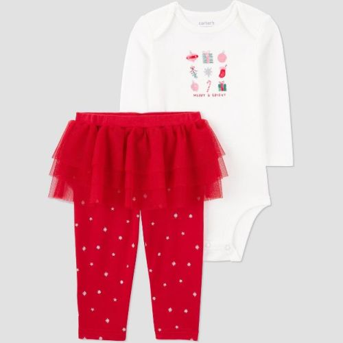 Carter's Just One You® Baby Girls' 2pc Christmas Candy Top and Bottom Set - White/Red