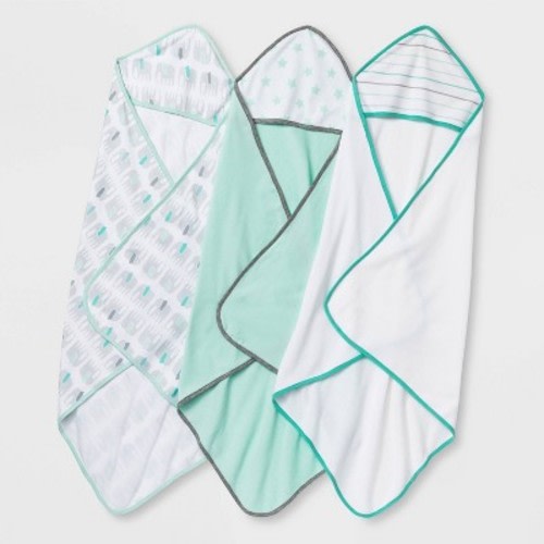 Baby 3pk Little Peanut Hooded Bath Towel - Cloud Island™ Mint Green/White One Size