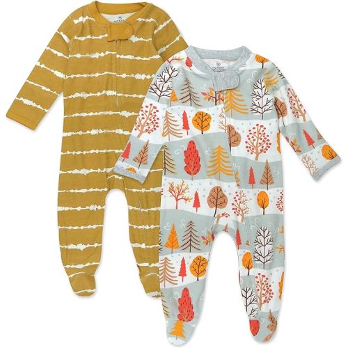 HonestBaby Footed Sleep & Play Pajamas Organic Cotton for Infant Baby Boys (LEGACY) - 2 - Shibori Stripe Honey - 6-9 Months