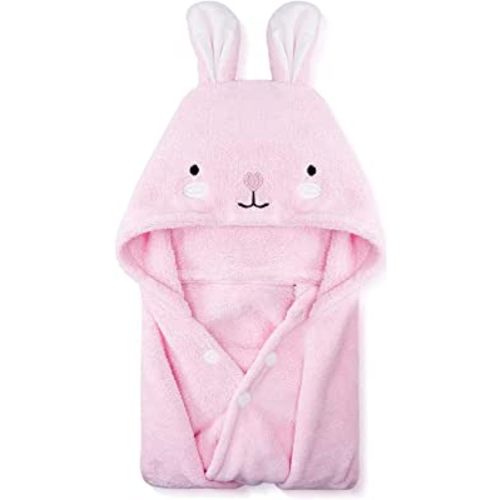 ROMASA Toddler Hooded Bath Towel Ultra Soft Towel Highly Absorbent Bathrobe Blanket for Boys Girls- 27.5" x 55"(Pink Rabbit-Shape)