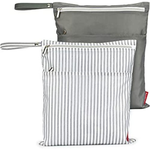 BABEYER 2Pcs Wet Dry Bags for Baby Cloth Diapers Waterproof Washable Reusable with Two Zipper Pockets for Dirty Gym Clothes, Travel, Beach Pool Daycare Soiled baby Accessories
