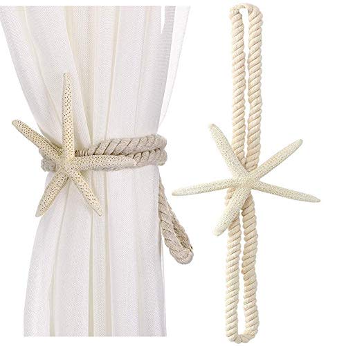 2 Pcs Natural Starfish Curtain Tiebacks, Handmade Woven Rope Curtain Curtain Ties Blinds Accessories for Outdoor, Home, Office, Hotel, Living Room Curtain Decoration