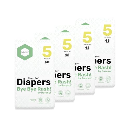 PARASOL Clear+Dry Disposable Diapers | RashShield Protection, Leakproof Design, Hypoallergenic Diaper Set | Size 5, (26-36 lbs) 192 Count