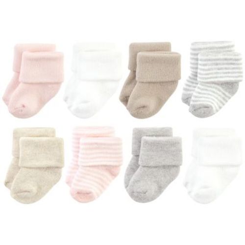 Hudson Baby Infant Girl Cotton Rich Newborn And Terry Socks, Pink Gray Stripe, 0-6 Months
