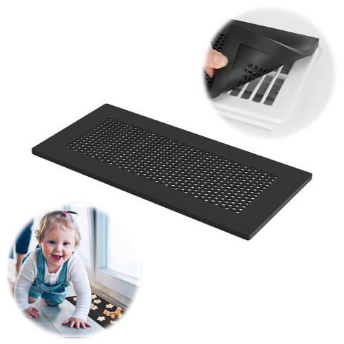 Baby Proof Vent Cover - Soft Silicone Child & Pet Proof, Catches Small Items, Protects Toes, Ensures Air Ventilation, Fits Floor Registers (11-11.4" x 4.9-5.5", Black, 1 Pc)