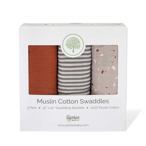 Muslin Swaddle Blankets (3-Pack) | Clay Set | Parker Baby Co.