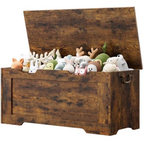Storage Chest, Toy Chest for Boys Girls, Kids Wood Large Toy Box, Storage Bench with Safety Hinge, Storage Trunk for Entryway, Living Room, Bedroom, Playroom, Rustic Brown