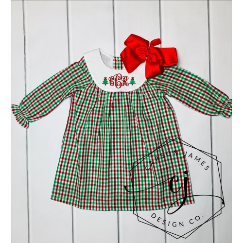 Monogram Christmas Dress or Bubble for Baby Toddler Kids girls classic Christmas dress Santa dress bishop dress